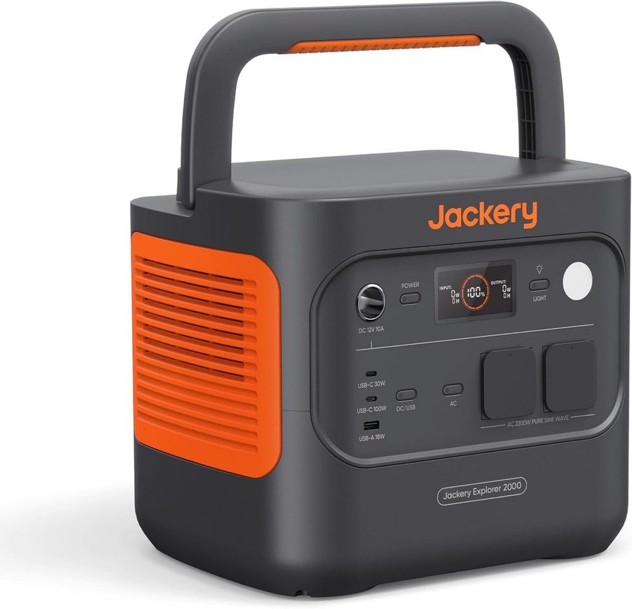 Jackery Stromerzeuger E2000 v2 tragbare Powerstation 2042Wh LiFePO4 Akku Solargenerator, 4,4 in kW, (1-tlg), 2200W Ausgang Max 4400W, Schnellladung in 52 Min für Notfall Camping