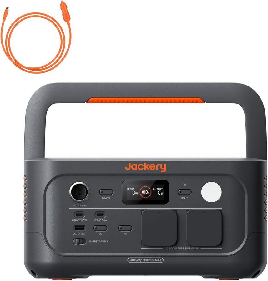 Jackery Stromerzeuger 500 V2 Tragbare Powerstation mit KFZ-Ladekabel, 512Wh Solargenerator, 1 in kW, 230V/500W (Spitze 1000W) mit Schnellladung, LFP für Camping&Indoor von Jackery