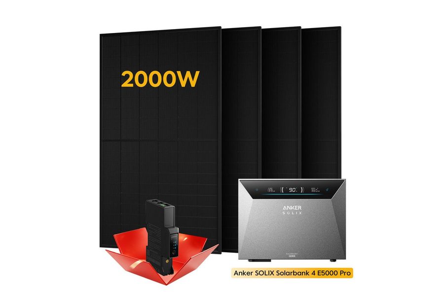 Anker Balkonkraftwerk 2000W/4000W Anker SOLIX Solarbank 4 E5000 Pro All-in-One Stromspeicher, (mit Smart Meter Gen 2, inkl. 4x/8x Sunpro 500W Solarmodule(Optional), PV Speicher mit Notstromfunktion