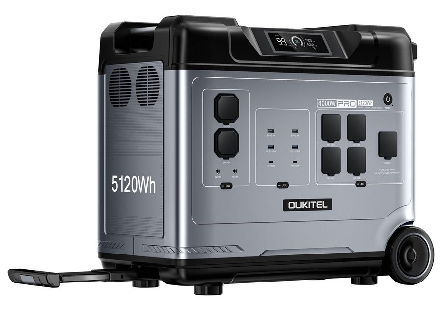 OUKITEL Stromerzeuger P5000E Pro 4000W/5120Wh Tragbare Powerstation, 4,0 in kW, (LiFePO4-Akku, 1-tlg), 4000W Solargenerator mit 5 AC Ausgängen, für Camping,Wohnmobil,Notfall