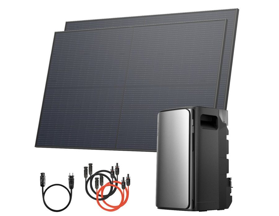Solarway Balkonkraftwerk 1000Wp / 800W mit 1,9kWh Speicher komplett Steckdose, 1000 W, Monokristalline Halbzellen mit n-Type Technologie, (500W bifaziale Solarmodule & EcoFlow Speicher & Zubehör), 1,9 kWh EcoFlow Stream Max - Solaranlage Komplettset von Solarway