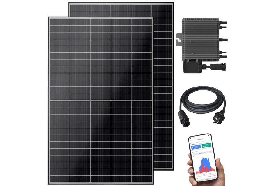 VESKA Balkonkraftwerk Balkonkraftwerk 1000 W Bifazial Glas/Glas, 800,00 W, Monokristallin, (Steckerfertig, genehmigungsfrei, schwarz WIFI), N-TYPE, TOPCON, Antireflexbeschichtung