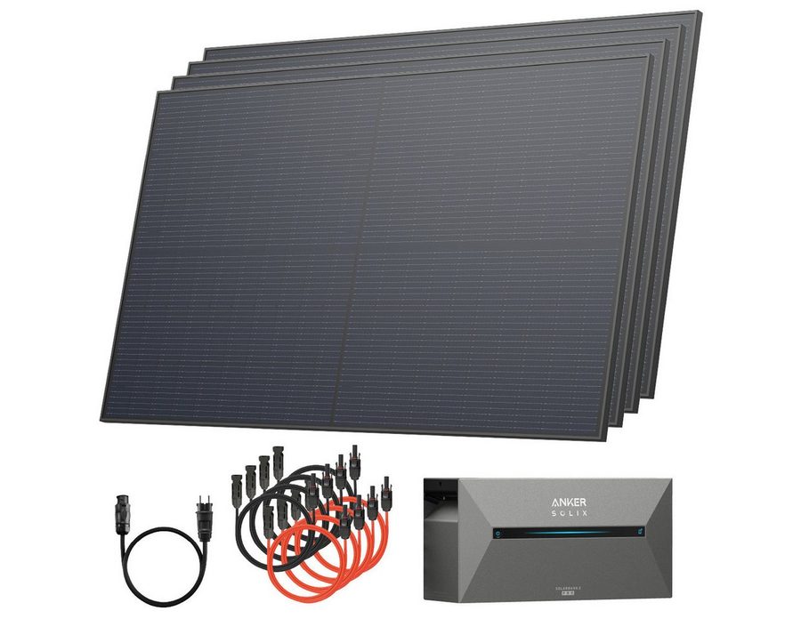 Solarway Balkonkraftwerk 1840 Wp / 800 Watt All in One mit 1,6 kWh Anker 2 Pro Speicher, 1840 W, Monokristallin, (460W Solarmodule & Anker Speicher & Zubehör), Komplettset Solaranlage Steckdose / Bifazial