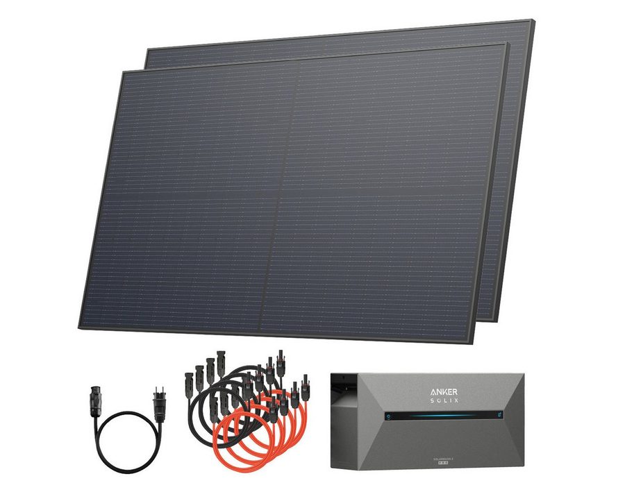 Solarway Balkonkraftwerk 920Wp / 800W All in One mit 1,6 kWh Anker 2 Pro Speicher, (460W bifaziale Solarmodule & Anker Speicher & Zubehör), komplett Steckdose Solaranlage Komplettset