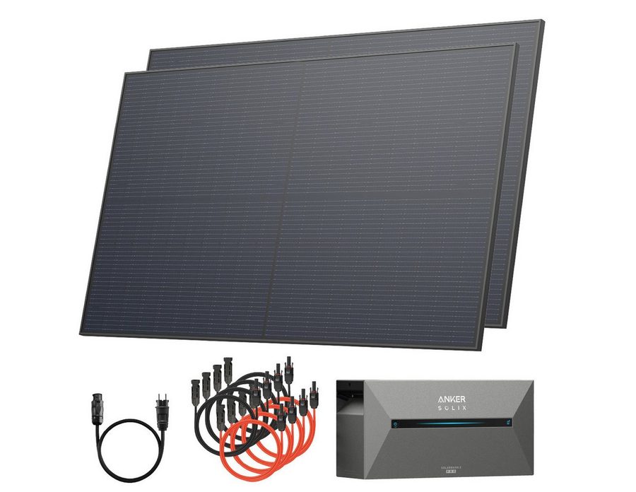 Solarway Balkonkraftwerk mit Speicher All in One 1000 Wp / 800 Watt 1,6 kWh Anker Solix 2 Pro, 1000 W, Monokristallin, (Module, Speicher und Kabel), Solaranlage Komplettset - 500W Solarmodule & Anker Speicher & Zubehör