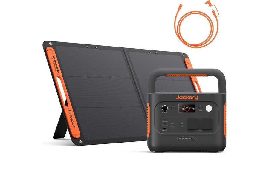 Jackery Stromgenerator 1000 v2 Tragbare Powerstation mit 100W Solarpanel & 5M Kabel, 3 in kW, 1070Wh/1500W LiFePO4 Solargenerator Schnellladung für Camping, RV von Jackery