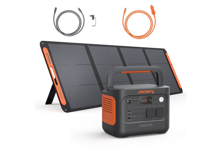 Jackery Stromerzeuger 1000 v2 tragbare Powerstation mit 200W Solargenerator 1070Wh, 3 in kW, mit Kfz-Ladekabel & 5M Kabel, LiFePO4 für Camping, Notfall von Jackery
