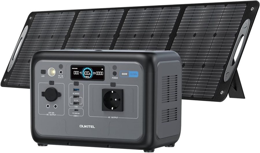 OUKITEL Stromerzeuger Solargenerator 800W, 512Wh Tragbarer Powerstation, 1600 in kW, (Stromversorgung mit Solarpanel Set, 1-tlg., Stromerzeuger), LiFePO4 Batterie, für Camping Outdoor von OUKITEL