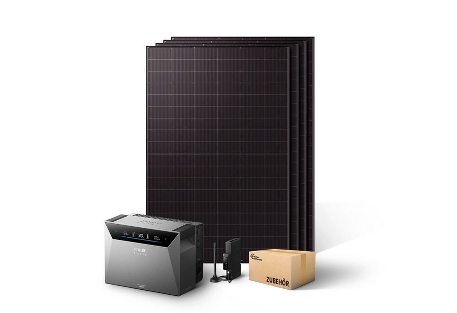 Kleines Kraftwerk Balkonkraftwerk, 2000 W, Monokristallin, (ohne Halterung, 0% MwSt für Privatkunden - Solaranlage Komplettset mit Speicher), 4 x 500W, Anker Solarbank 4 Pro von Kleines Kraftwerk