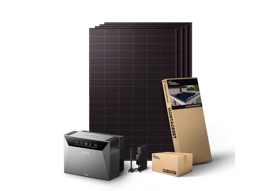 Kleines Kraftwerk Balkonkraftwerk, 2000 W, Monokristallin, (Flachdach/Garten, 0% MwSt für Privatkunden - Solaranlage Komplettset mit Speicher), 4 x 500W, Anker Solarbank 4 Pro von Kleines Kraftwerk
