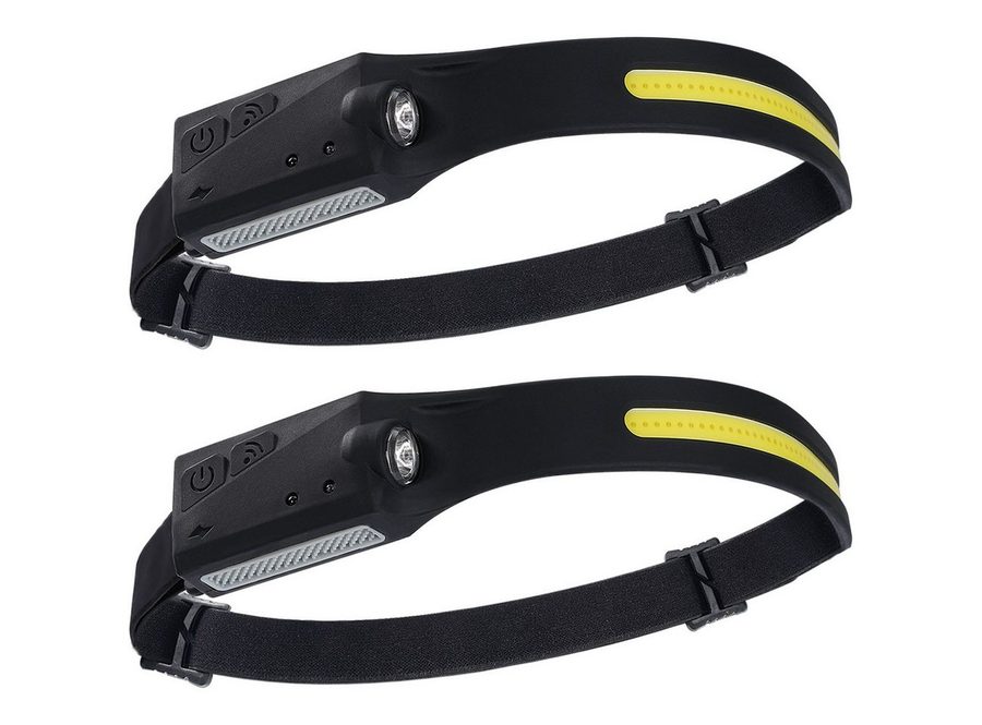 shop'n smile ideoon Stirnlampe Superhelle COB-LED Stirnlampe 230° Weitwinkel 50lm Akku Kopflampe (2-St), Stirnlampe mit Gestensteuerung & Lichtband, verstellbare Größe von shop'n smile ideoon