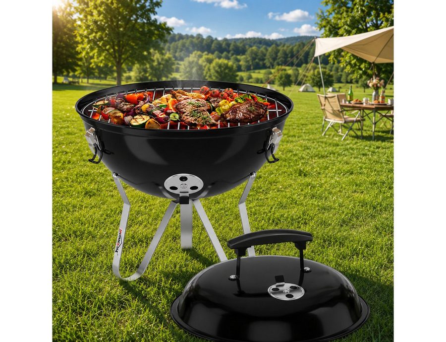 HOMELUX Holzkohlegrill Kugelgrill Ø34/44cm Grillfäche Campinggrill mit Luftventilen & Deckel, Verbrühungsschutz-Grif, Robust & langlebig, Tragbarer Holzkohlegrill mit Deckel von HOMELUX