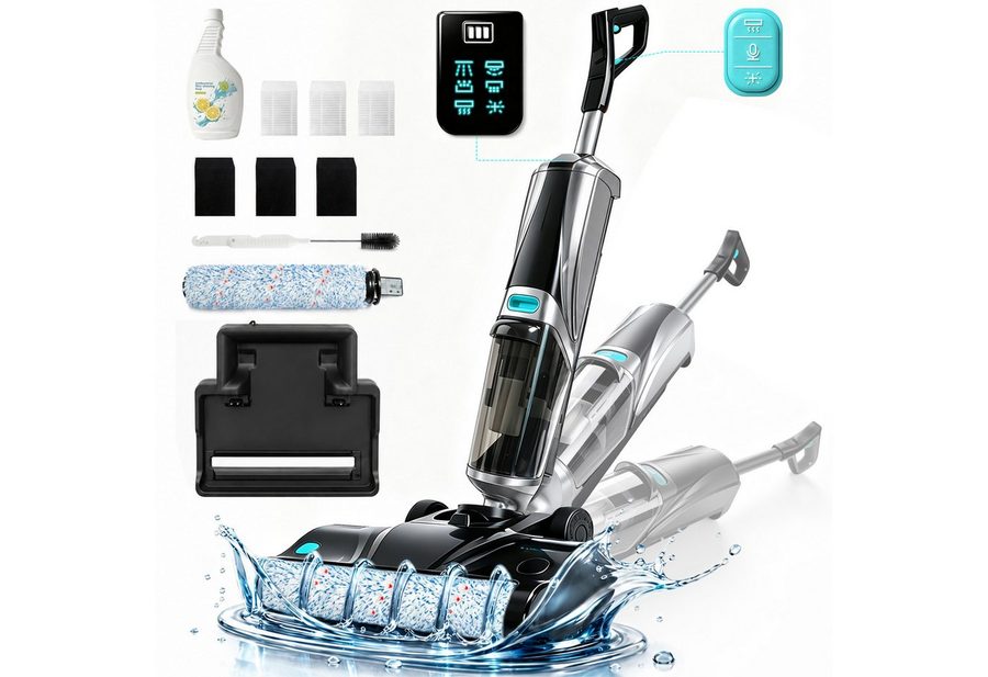Grenintol Nass-Trocken-Akkusauger D2, Nass Trockensauger,intelligent Selbstreinigung Trocknung, 200 W, beutellos, Elektrolyse, automatische Trocknung und beidseitige Kantenreinigung von Grenintol