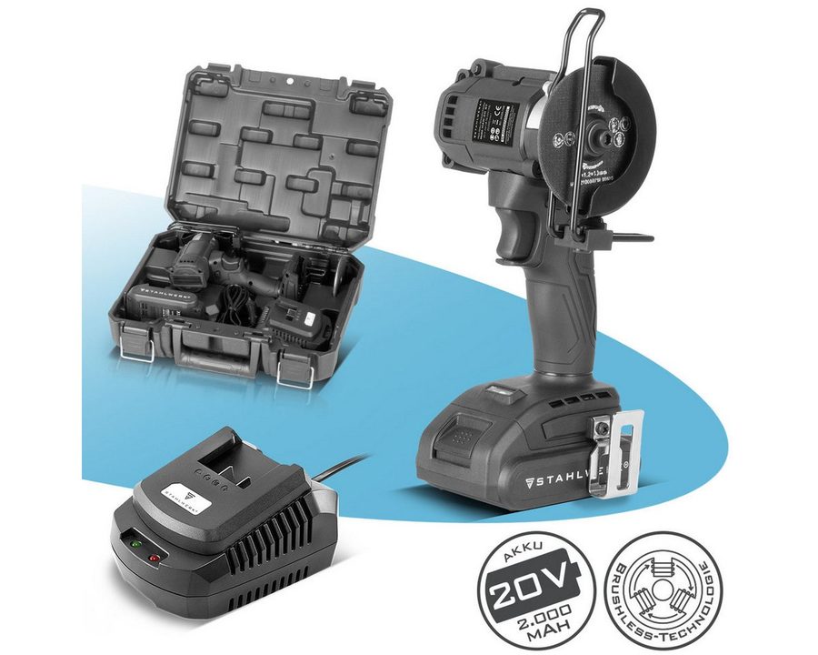 STAHLWERK Akku-Winkelschleifer Mini Brushless Handwinkelschleifer 20Volt 2Ah, max. 20000 U/min, (1 tlg) von STAHLWERK