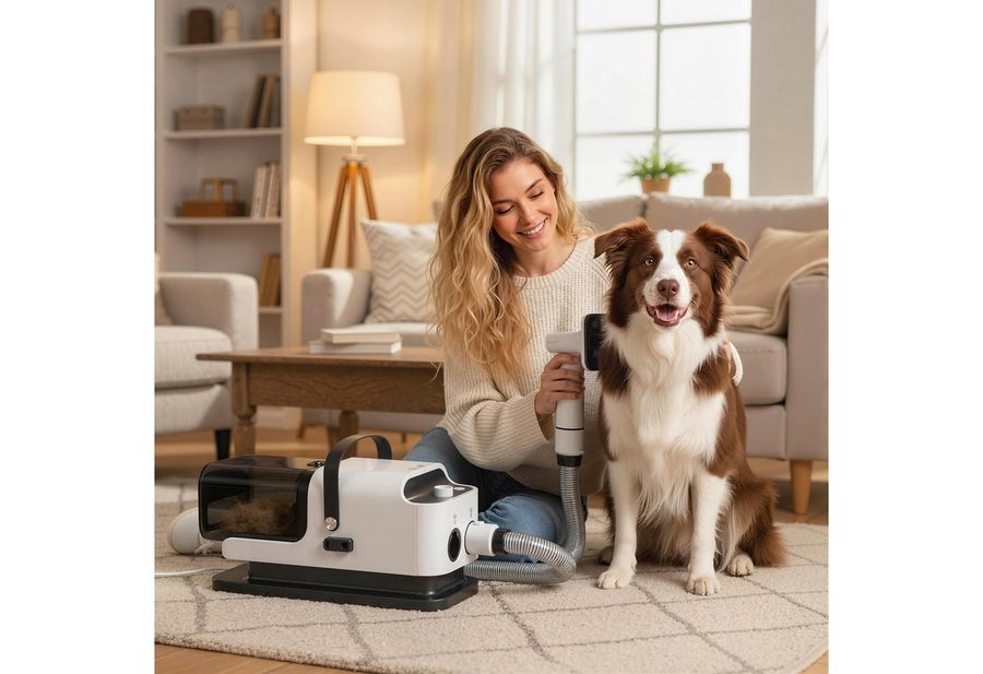 PawHut Hundeschermaschine Schermaschine Profi Haustierpflegeset mit 5 Pflegewerkzeugen, Schermaschine mit Staubsauger, für Hunde Katzen Haustiere Weiß von PawHut