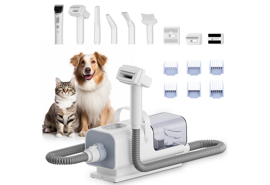 CkeyiN Hundeschermaschine 8-in-1 profi Hundehaarpflegeset mit 11kpa-Staubsauger Entwirrungskamm, mit Tierhaartrocknungsfunktion, Abnehmbare Hundehaarschneidemaschine 6 Grenzkämmen von CkeyiN