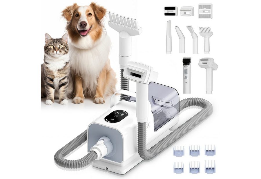 CkeyiN Hundeschermaschine mit 11kpa-Staubsauger Tierhaargebläse 8-in-1 Profi Haustierpflegeset, Entwirrungskamm Abnehmbare Hundehaarschneidemaschine 6 Grenzkämmen von CkeyiN