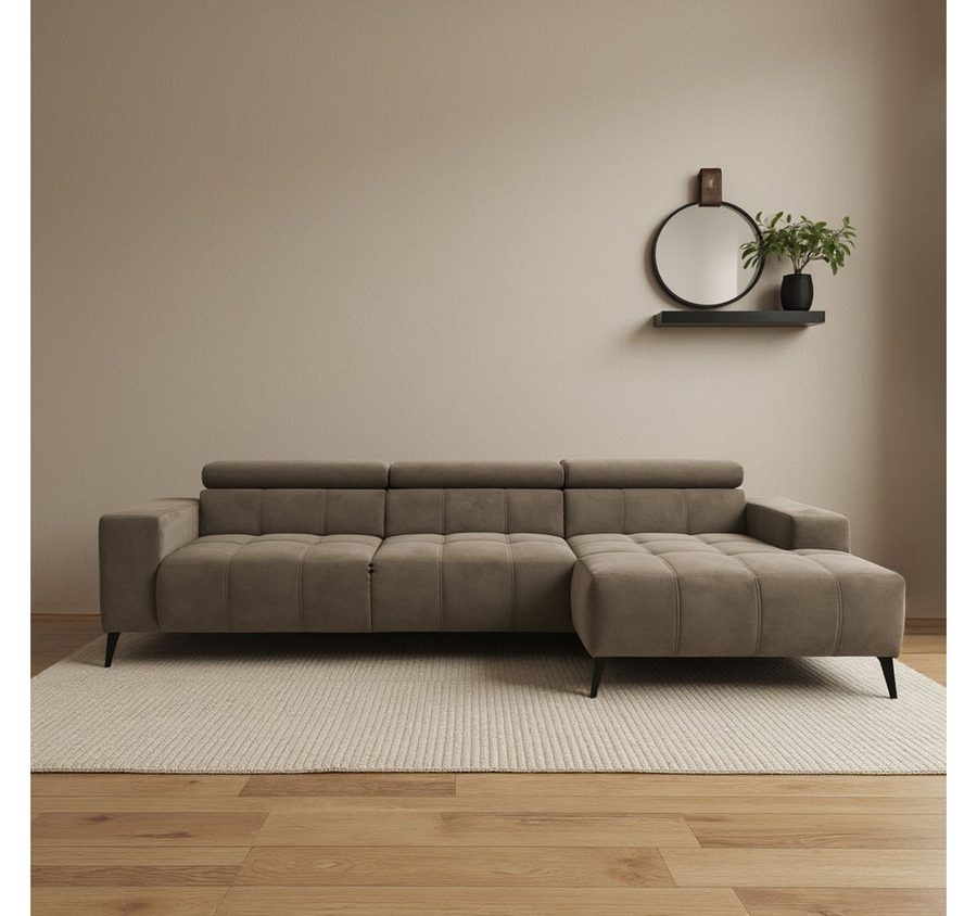 DOMO collection Ecksofa Trento L-Form, mit Kufenfuß oder Einzelfuß, whlw. verstellbare Kopfteile, passend für gängige Saugroboter