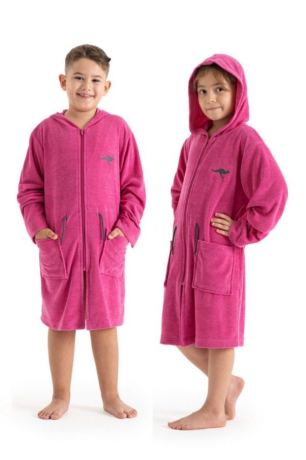 KangaROOS Kinderbademantel Kira, Ideal für Zuhause, Schwimmbad oder im Urlaub, Kurzform, Leichtfrottier, Kapuze, Reißverschluss, modernen, sportliches Design, leuchtenden Akzenten von Kangaroos