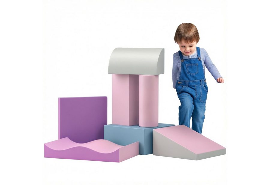 HOMCOM Schaumstoff Bausteine Toben & Klettern Bauspielzeug Schloss-Set Spielbausteine, (Riesenbausteine, 7 St., Bausteinset), für Kinderzimmer und Kindergarten, Kunstleder, Bunt von HOMCOM