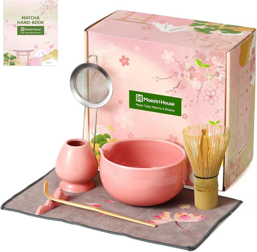 Maestri House Teeservice Matcha Set 7-teilig, Schale, Chasen & Geschenkset, Bambus, SCHÜSSEL MIT AUSGIESSER von Maestri House