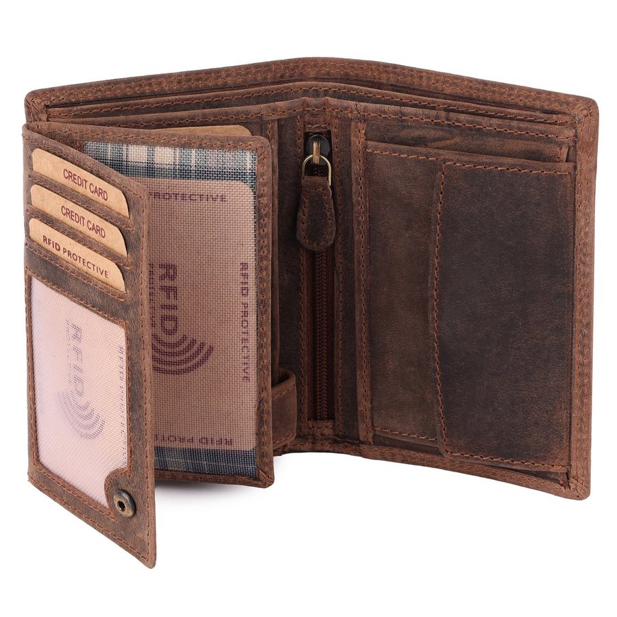 Benthill Geldbörse Herren Echt Leder Portemonnaie RFID Männer Geldbeutel Vintage Slim, RFID-Schutz Kartenfächer Münzfach von Benthill