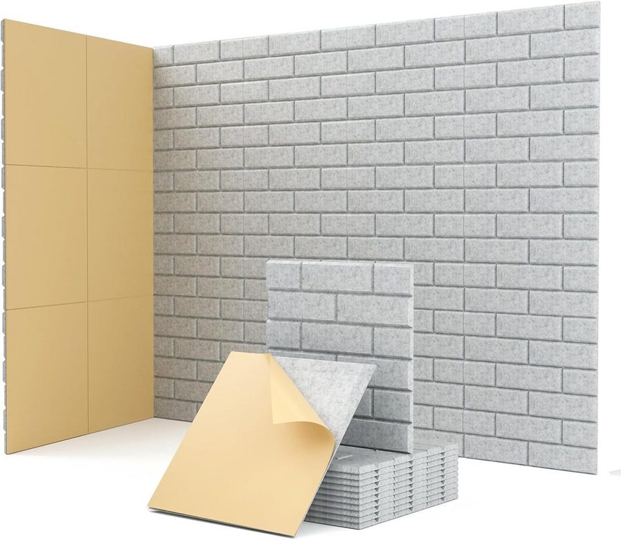 Rhein Beleuchtung Akustikplatte Akustikplatten selbstklebend 12 Stück Ziegeltextur, (30×30×0,9 cm Paneele für Wand, Decke, Holz & Türen), Schallabsorber mit hoher Dichte für optimale Raumakustik von Rhein Beleuchtung