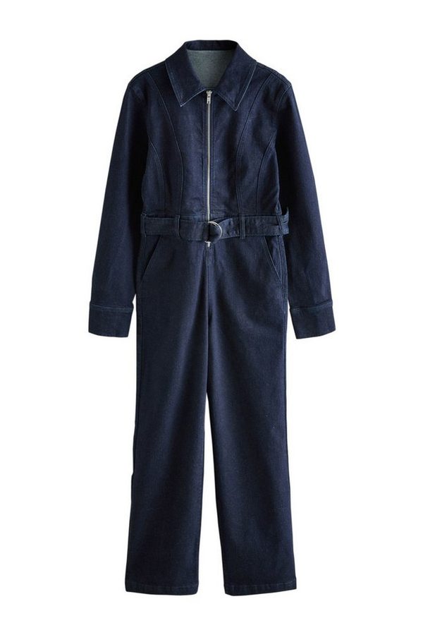 Next Jumpsuit Denim-Jumpsuit mit weitem Bein + Gürtel, Kurzgröße (1-tlg) von Next