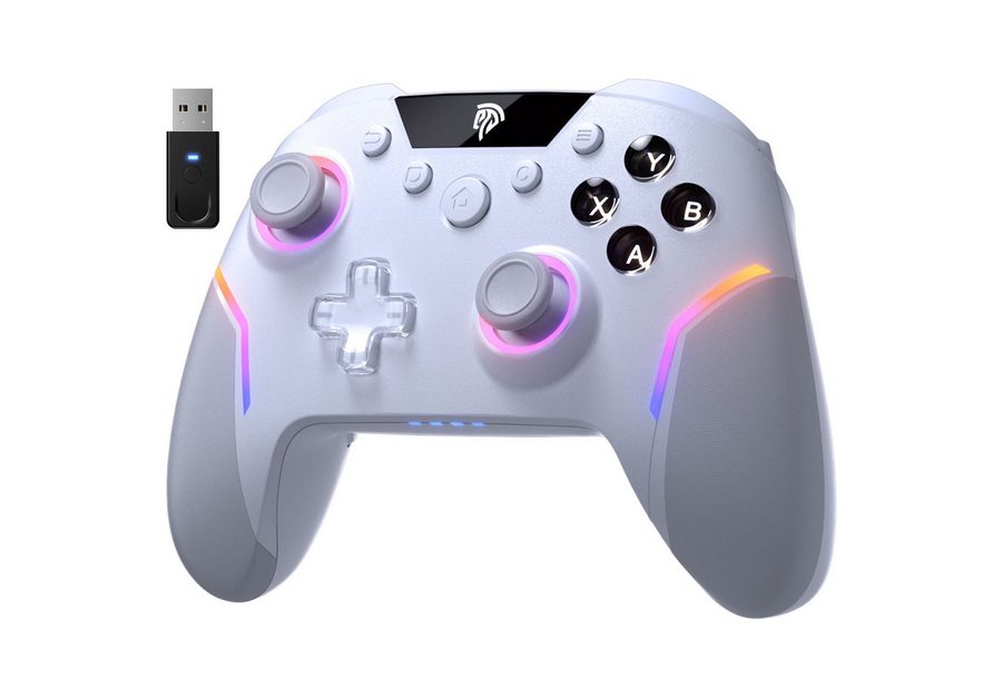 ANYSUN Controller Wireless Gaming Controller mit RGB-Hintergrundbeleuchtung Controller (Bluetooth Controller mit 2 in 1 Trigger & abnehmbare Hall Joystick, & Mechanische Tasten, 6 Achsen Gyro, Kompatibel mit PC/Switch/Handy) von ANYSUN