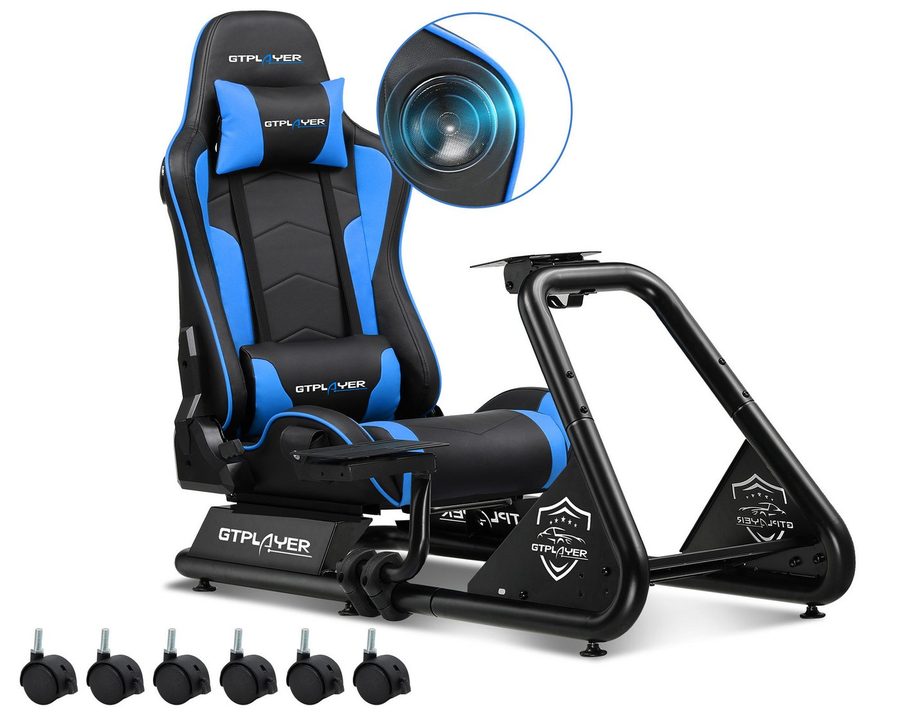 GTPLAYER Simulator Cockpit, sim racing cockpit racing wheel stand Controller (mit Bluetooth-Lautsprecher und Pedalablage) von GTPLAYER