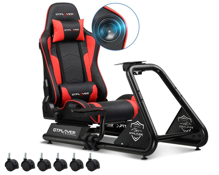 GTPLAYER Simulator Cockpit, sim racing cockpit racing wheel stand Controller (mit Bluetooth-Lautsprecher und Pedalablage) von GTPLAYER