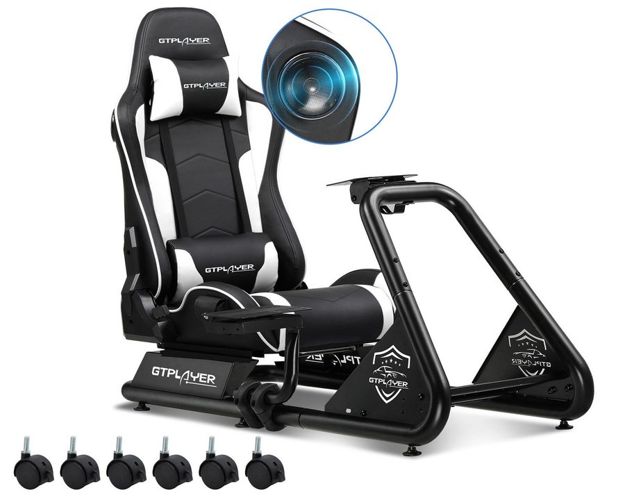GTPLAYER Simulator Cockpit, sim racing cockpit racing wheel stand Controller (mit Bluetooth-Lautsprecher und Pedalablage) von GTPLAYER