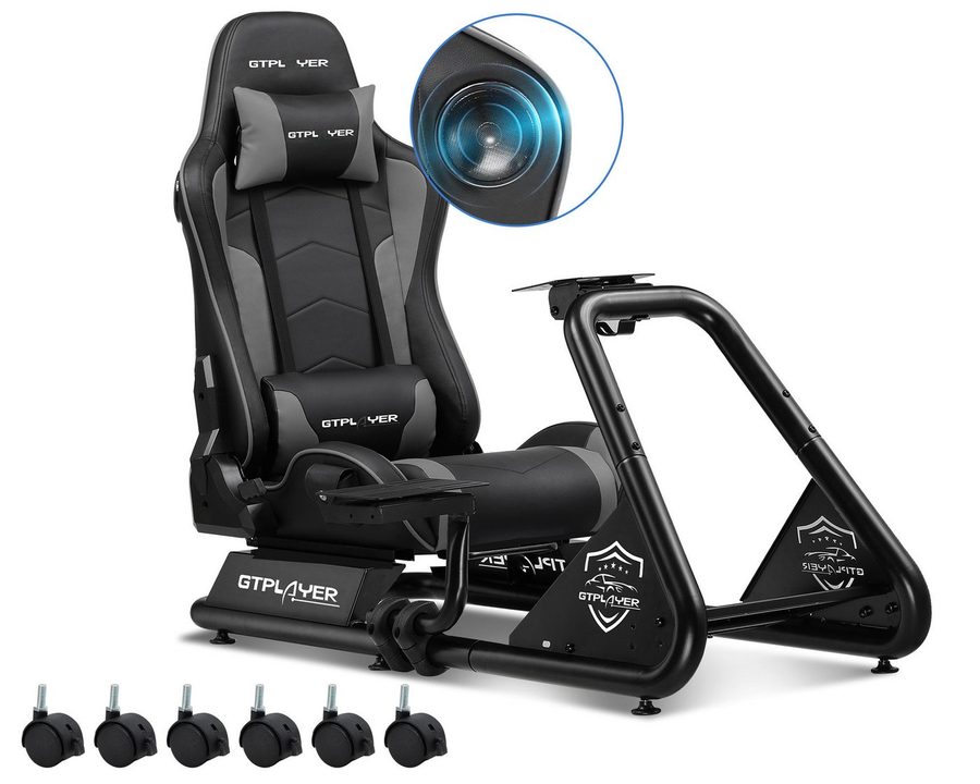 GTPLAYER Simulator Cockpit, sim racing cockpit racing wheel stand Controller (mit Bluetooth-Lautsprecher und Pedalablage) von GTPLAYER