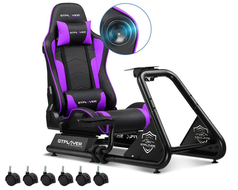 GTPLAYER Simulator Cockpit, sim racing cockpit racing wheel stand Controller (mit Bluetooth-Lautsprecher und Pedalablage) von GTPLAYER