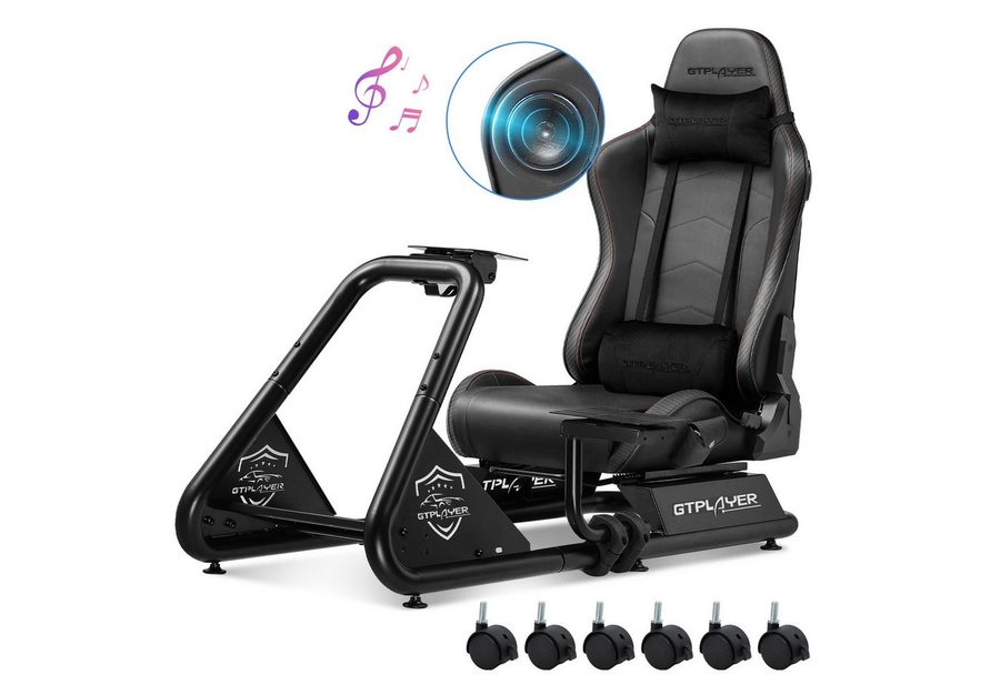 GTPLAYER Simulator Cockpit, sim racing cockpit racing wheel stand Controller (mit Bluetooth-Lautsprecher und Pedalablage) von GTPLAYER