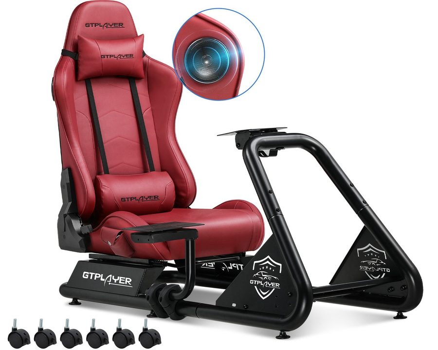GTPLAYER Simulator Cockpit, sim racing cockpit racing wheel stand Controller (mit Bluetooth-Lautsprecher und Pedalablage) von GTPLAYER