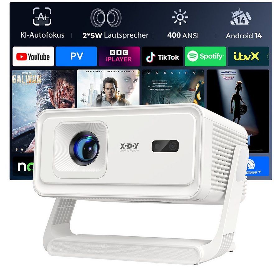 XGODY Gimbal A1 Smart Projektor – Android 14, WLAN 6, BT 5.4, Autofokus LCD-Beamer (400 lm, 10000:1, 3840 x 2160(400 ANSI Lumen) px, Auto-Trapezkorrektur, Tragbarer 8K-Filmprojektor) von XGODY