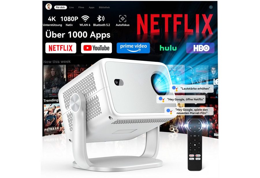 blackview PT10 Beamer Native 1080P, 360° Drehbarer, Mit Netflix Zertifizierung Beamer (30000 lm, 1500:1, 1920 x 1080 px, Sprachsteuerung, FULL HD, WiFi 6+BT 5.4, bis 200 Zoll) von blackview