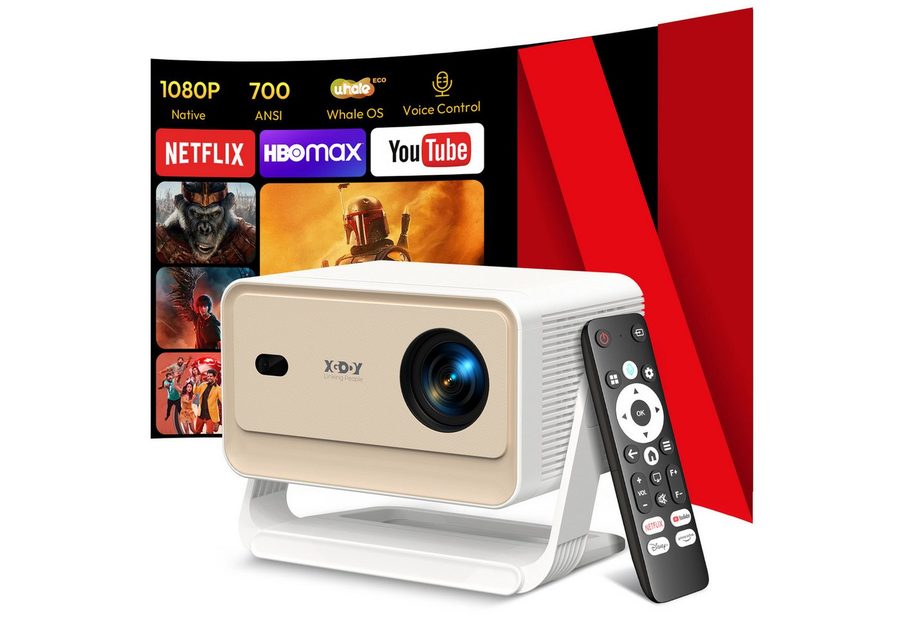 XGODY N6 Pro Smart Beamer 4K Heimkino, Kompatibel mit Netflix Autofokus Mini Beamer (800 lm, 3840 x 2160 px (800 ANSI) px, projektor 4k smart wifi mit Auto Trapezkorrektur, Bluetooth 5.4) von XGODY