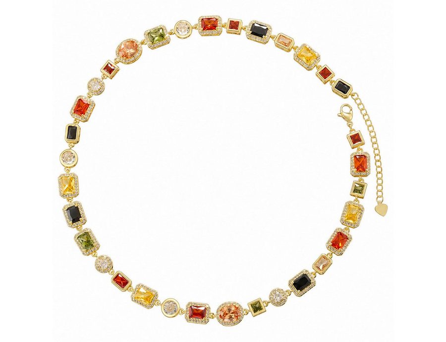 RAIKOU Collier Damen Zirkonia Schmuckset, Halskette /Armband, gold/silberfarben, Farbige Zirkonia-Steine von RAIKOU