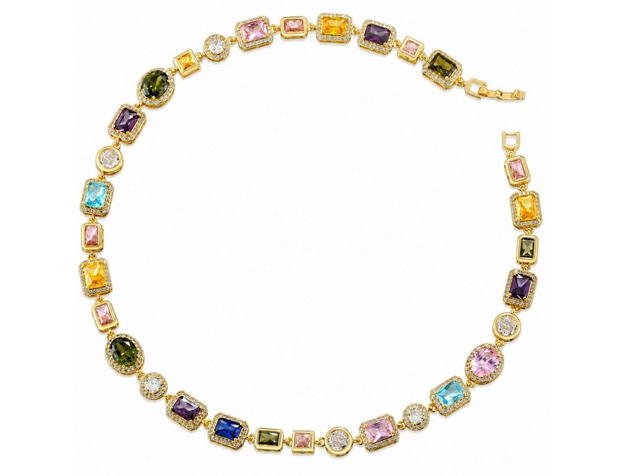 RAIKOU Collier Damen Zirkonia Schmuckset, Halskette /Armband, gold/silberfarben, Farbige Zirkonia-Steine von RAIKOU