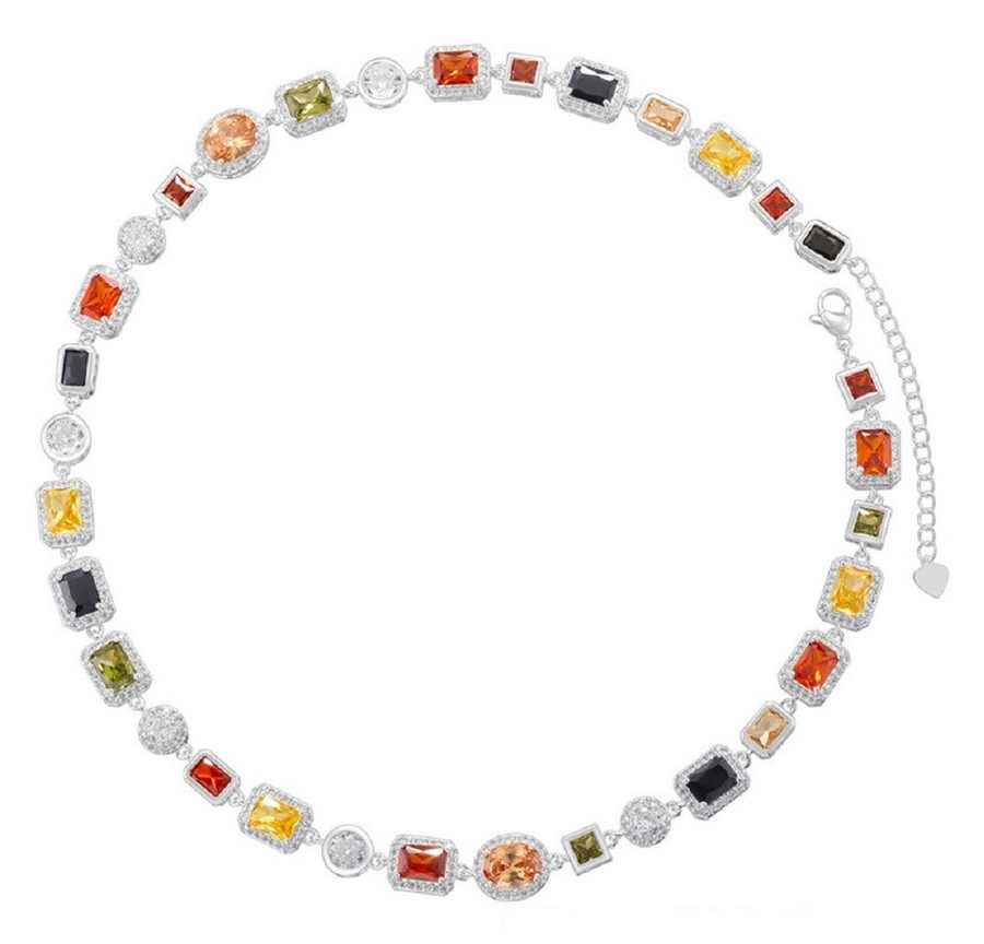 RAIKOU Collier Damen Zirkonia Schmuckset, Halskette /Armband, gold/silberfarben, Farbige Zirkonia-Steine von RAIKOU