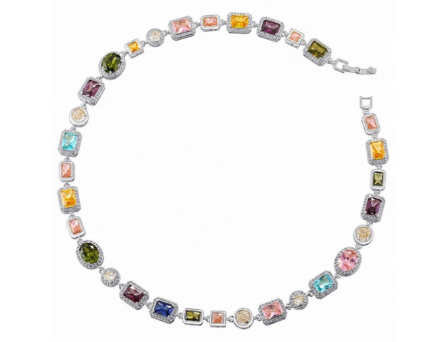 RAIKOU Collier Damen Zirkonia Schmuckset, Halskette /Armband, gold/silberfarben, Farbige Zirkonia-Steine von RAIKOU