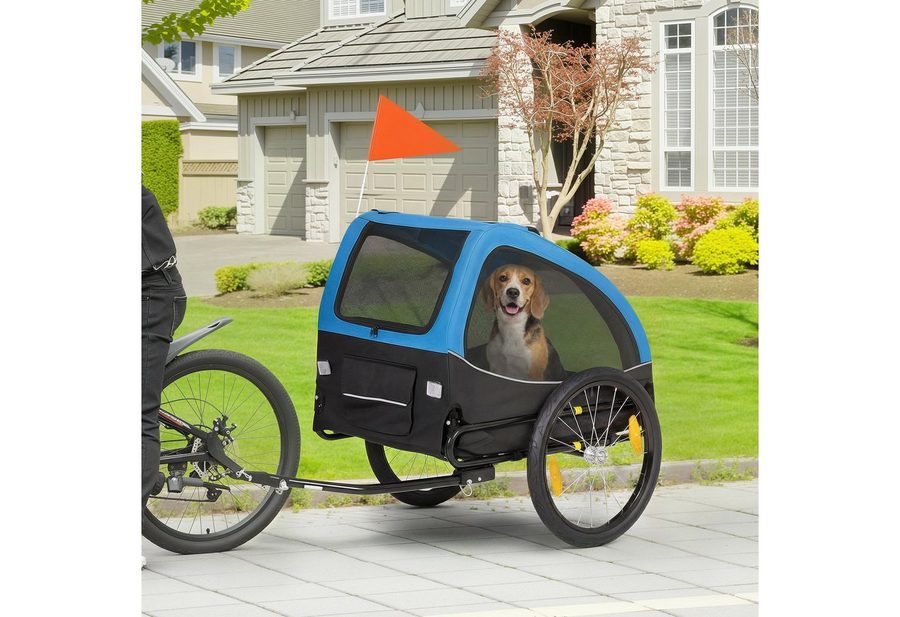 PawHut Fahrradhundeanhänger Hundeanhänger Faltbar Fahrradanhänger mit Reflektoren, blau, für Hunde bis 20 kg Blau von PawHut