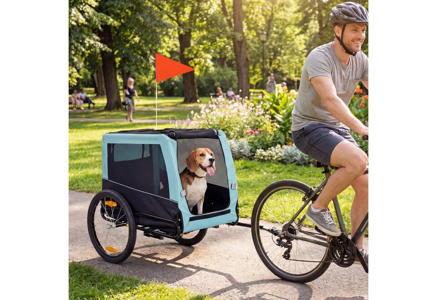 PawHut Fahrradhundeanhänger Faltbarer Hundeanhänger mit Sicherheitsreflektoren, Leine, für Mittelgroße Hunde bis 20 kg, Hellblau von PawHut