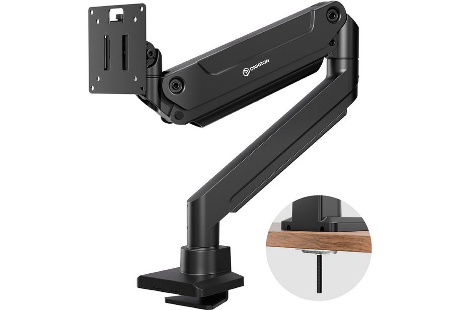 ONKRON Monitor-Halterung 17-49 Zoll, bis 20 kg, VESA 75x75-100x100, G100-B, (bis 49 Zoll, neigbar, schwenkbar, drehbar, Gasdruckfeder, Kabelmanagement) von ONKRON