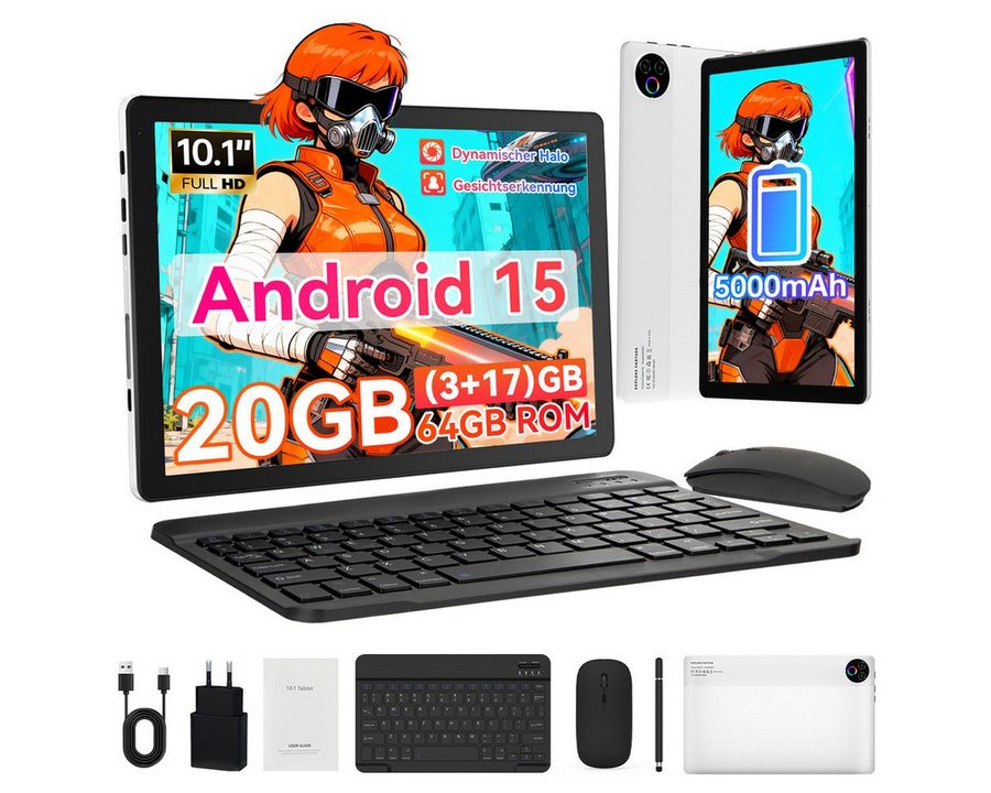 BUFO 10 Zoll 64 GB 1280x800 IPS Maus Tastatur Handschrift Stift Set Tablet (10", 64 GB, Android 15, WiFi, Dual-Kamera) von BUFO