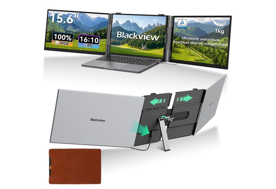 blackview D8 Pro 15,6" FHD, Dual-Screen Tragbarer Monitor, Nur ein Kabel, für Notebook (1kg, 16:10, 14-17,3 Zoll & Windows/Mac/Android/Chrome-Kompatibilität) von blackview