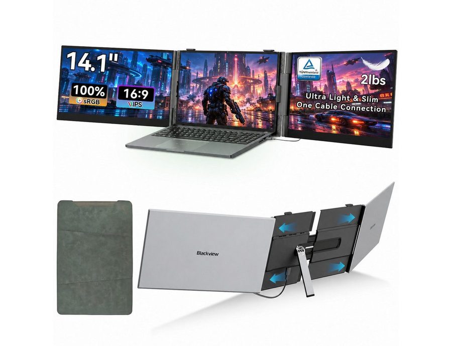 blackview DCM6 Pro 14" FHD, Dual-Screen Tragbarer Monitor, Nur ein Kabel, für Notebook von blackview