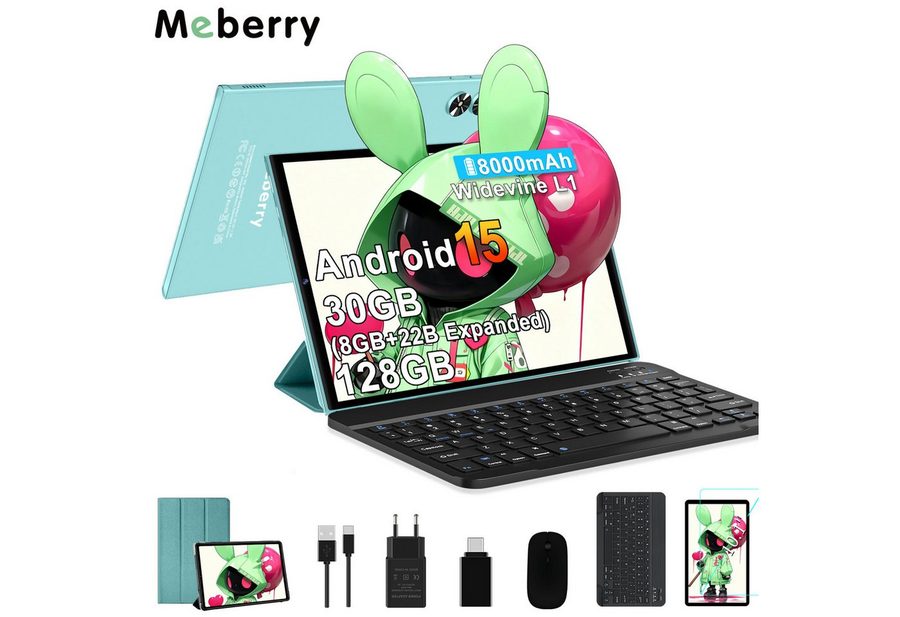 GOODTEL Meberry 2026 Tablet Android 15, WiFi, 30 GB RAM Tablet (10,1", 128 GB, Android 15, 8000 mAh, Widevine L1, mit Zubehör Tastatur, Maus) von GOODTEL